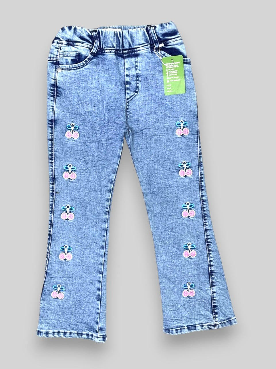 Girls’ Light Wash Embroidered Flared Jeans
