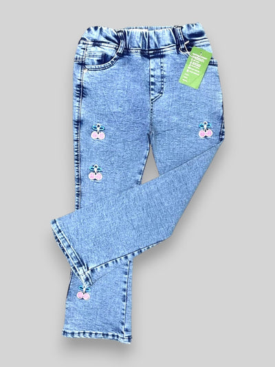 Girls’ Light Wash Embroidered Flared Jeans