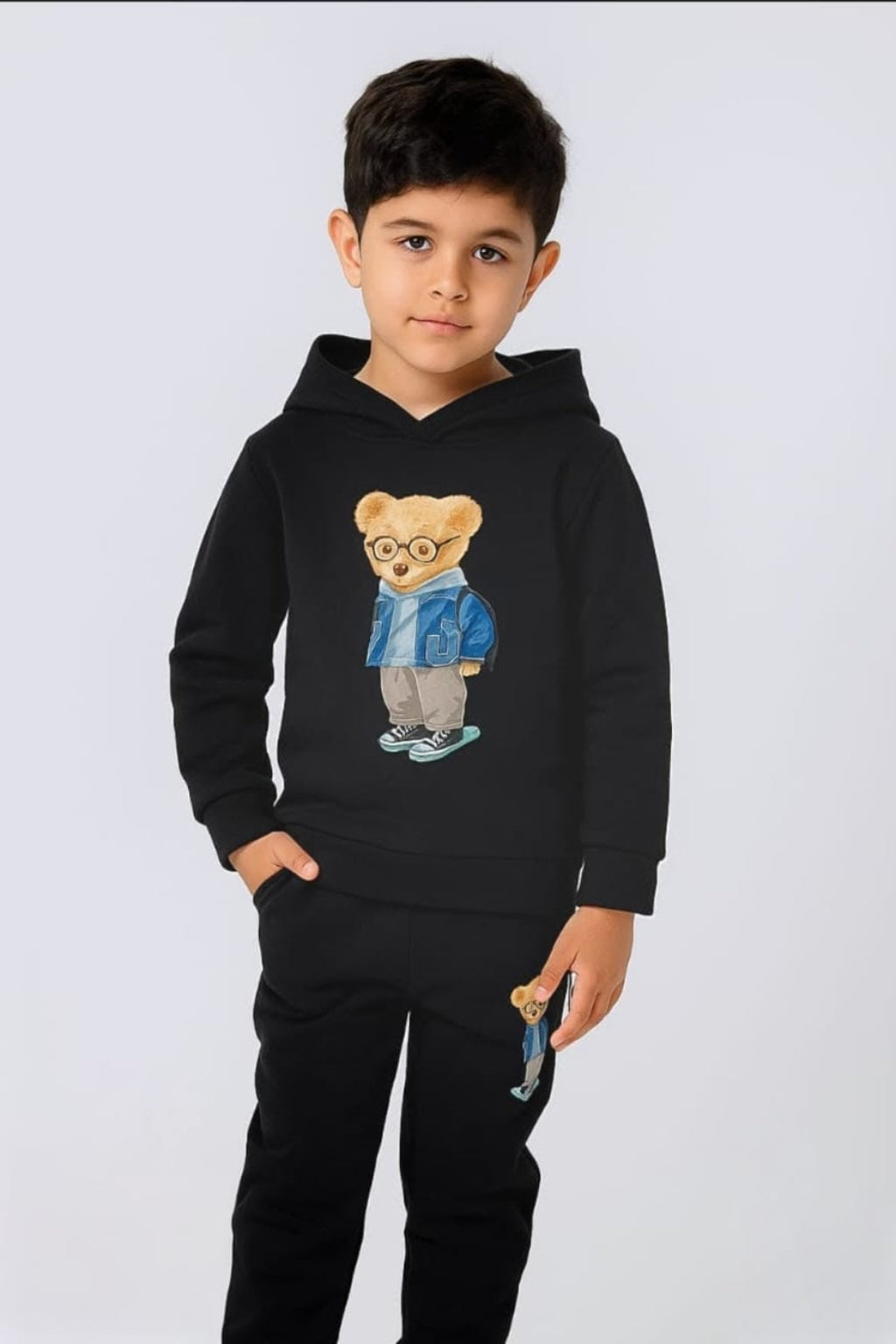 Bear Black Fleece Hoodie Tracksuit