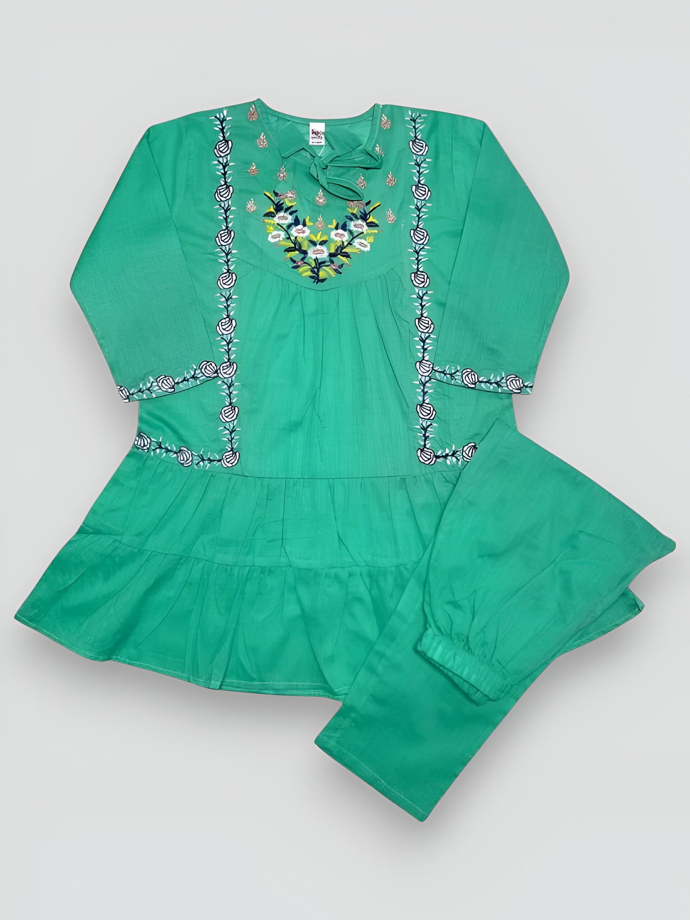 Floral Embroidered Peplum Kurti Set
