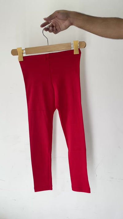 Girls Cotton Leggings – 3-Pack (Red, Beige, Pink)